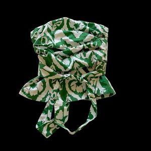 White House Black Market Green White Ikat Strapless Tie Waist Peplum Top 12